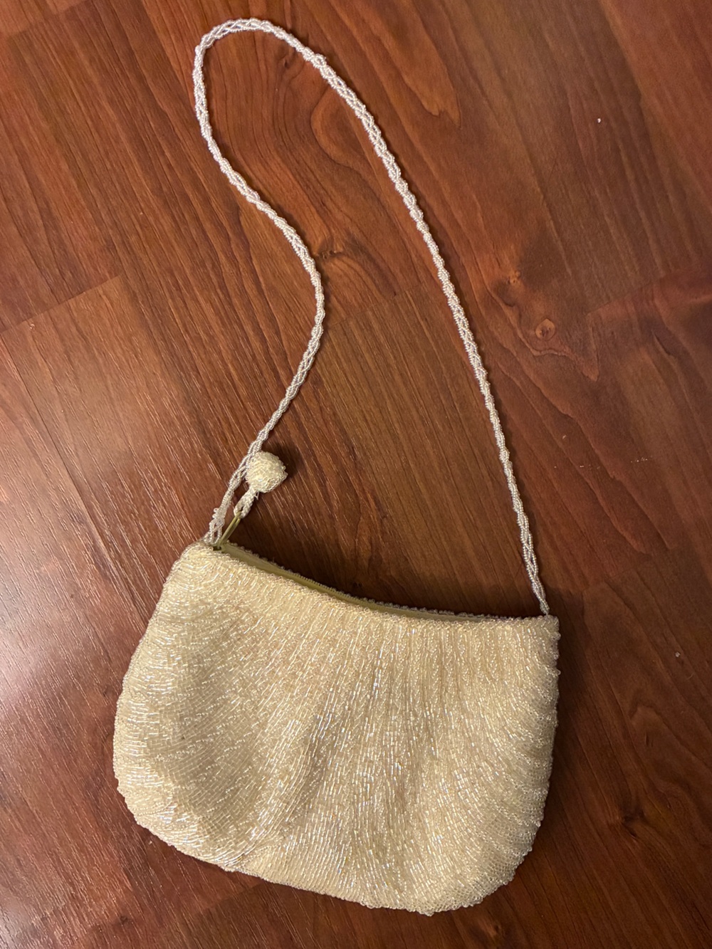 Beaded Cream Crossbody Bag with REPAIRED Braided Strap